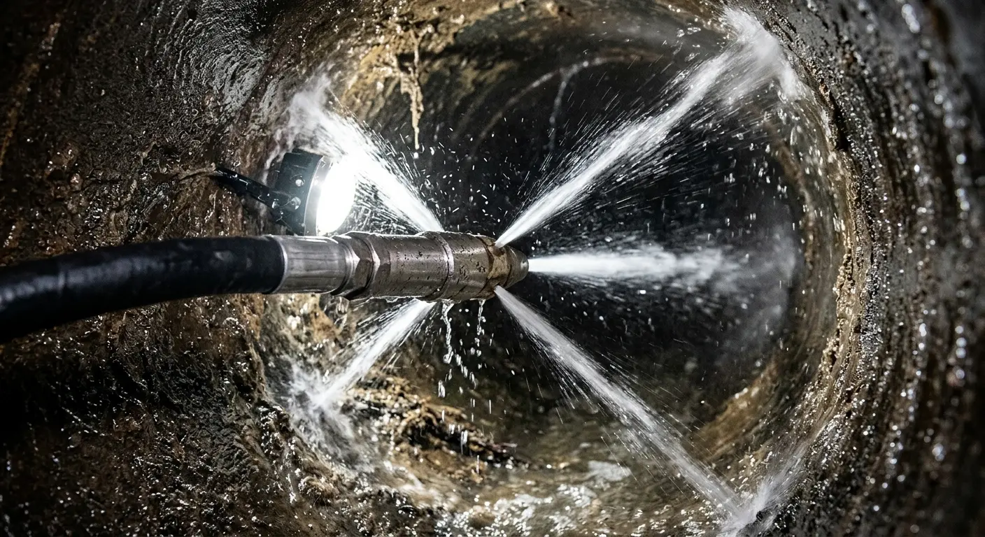 High-pressure hydro jetting nozzle cleaning sewer pipe for Sewer Cleanout in Wahoo